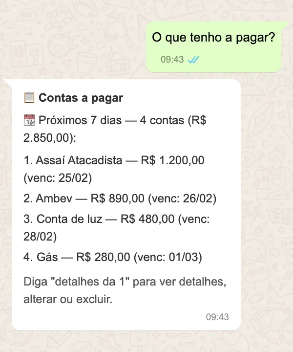 Consulta WhatsApp — vencimentos do dia